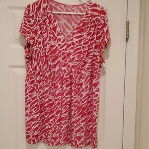 Source Unknown Red & White Printed V-Neck Tunic